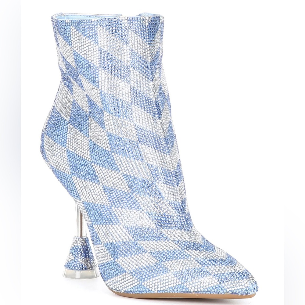 Gianni Bini Alfiee Checkered Rhinestone Flared Heel Booties 6.5